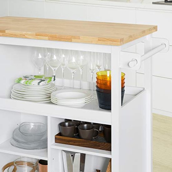 Chariot De Cuisine Avec Plan De Travail Et Roulettes - Rangement Pratique, Design Bois Naturel