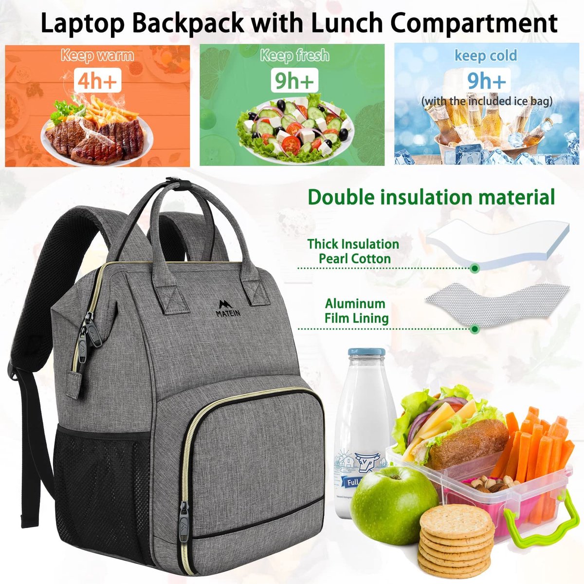 ETRONIK Sac à dos déjeuner pour femme, sac à dos pour ordinateur portable,  15,6 pouces