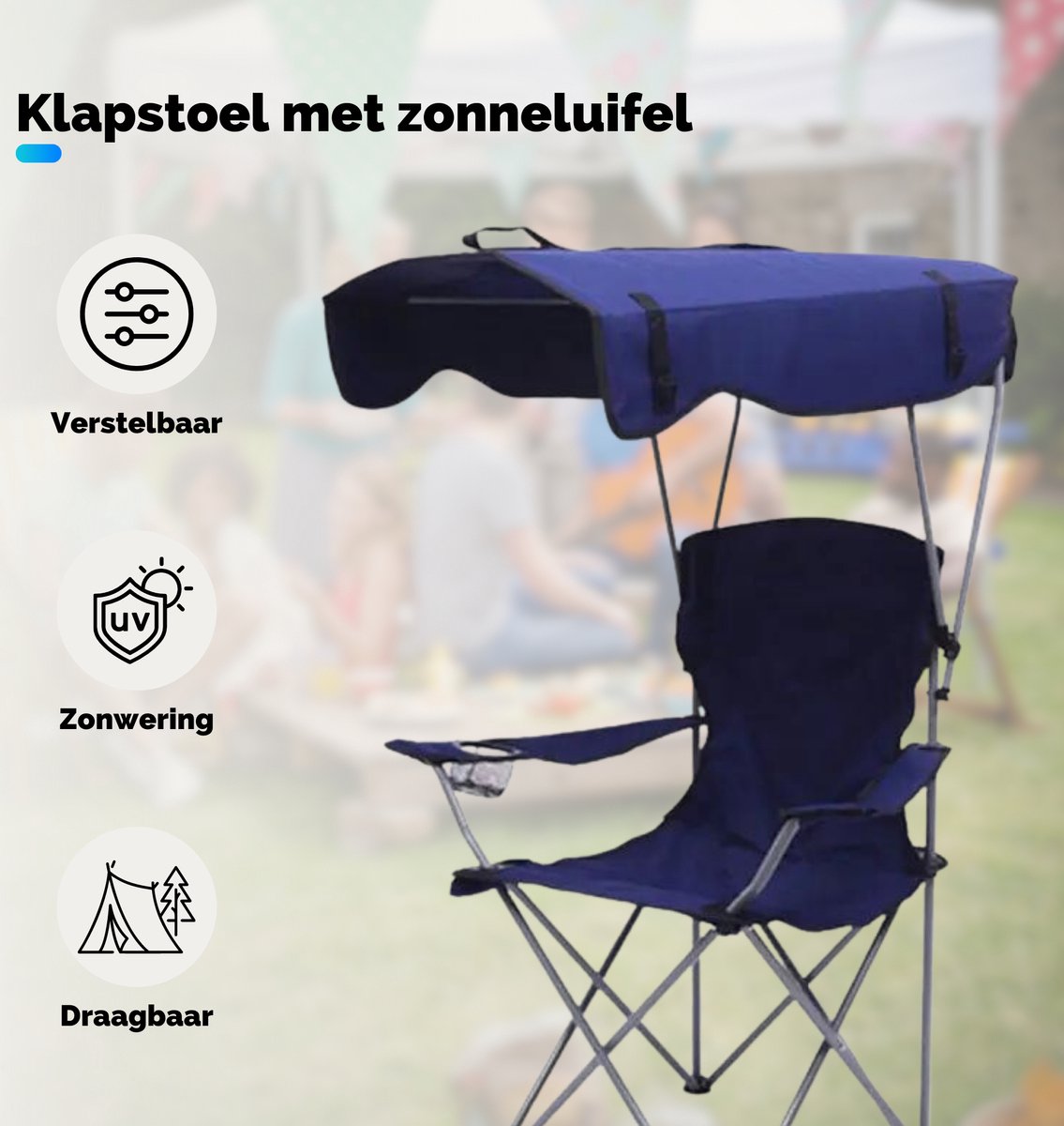 COSTWAY Campingstoel met luifel, strand klapstoel met bekerhouder