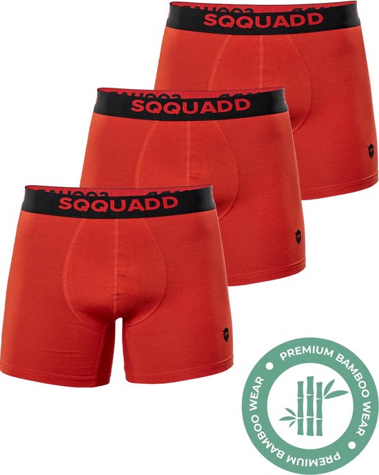 SQQUADD® Bamboe Ondergoed Heren - 3-pack Boxershorts - Maat S - Comfort en Kwaliteit - Voor Mannen - Bamboo - Rood