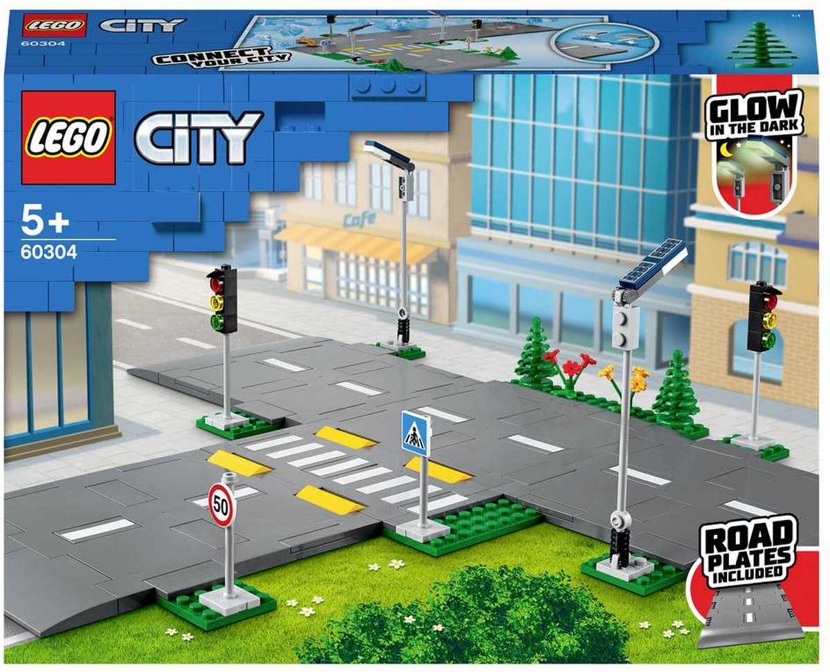 LEGO City 60304 Intersection a assembler, Jeu construction ville avec  panneaux et routes a imbriquer pour garçon ou fille - ADMI