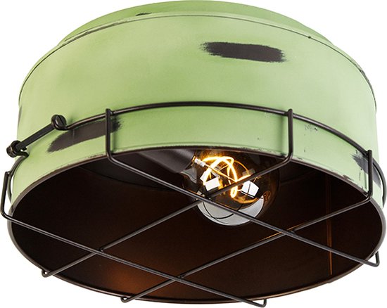 QAZQA barril - Industriele Plafondlamp - 1 lichts - Ø 35 cm - Groen - Industrieel - Woonkamer | Slaapkamer | Keuken