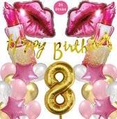 Snoes Mega Beauty Helium Ballonnen Set 8 Jaar - Roze Helium Folieballonnen - Slinger Happy Birthday Goud