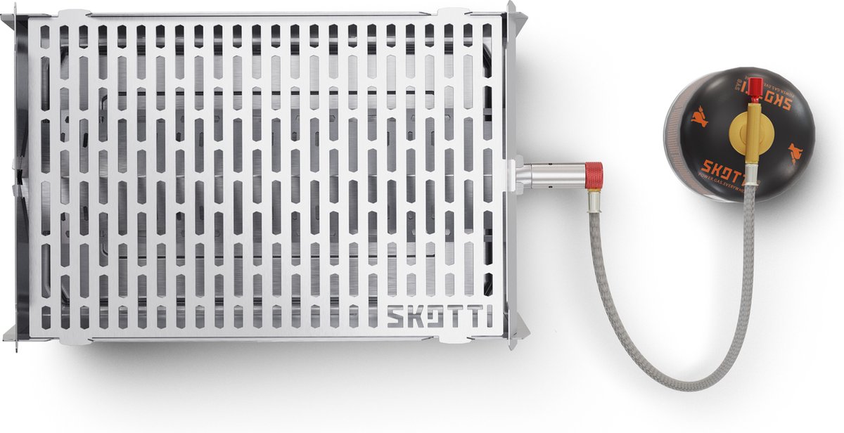 SKOTTI Grill à Gaz Compact Pliable - Barbecue Portable 3,3kg Pour Camping, Festival, Balcon - Cartouche EN417 Acier Inox