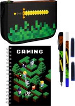 Pixel Game - Set schoolspullen: etui met accessoires, notitieboekje, vulpen