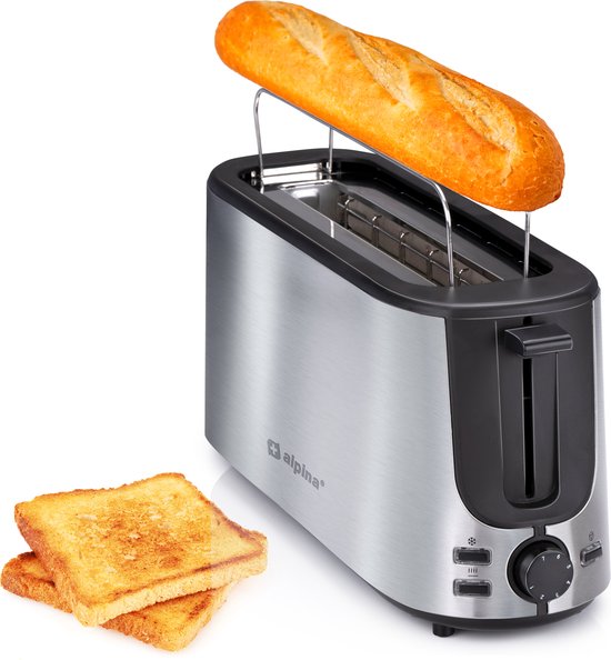 Foto: Alpina broodrooster met tostiklemmen en lange sleuf toaster 2 stuks brood met 7 bruiningsniveau s en ontdooifunctie broodrooster tostiapparaat met verwijderbare kruimellade zilverkleurig