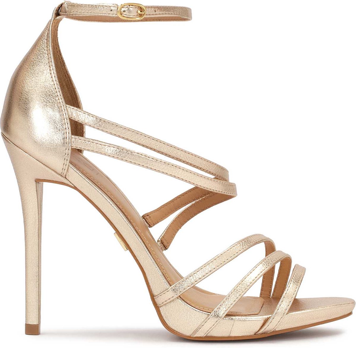 Kazar Golden sandals on a heel with diagonal straps