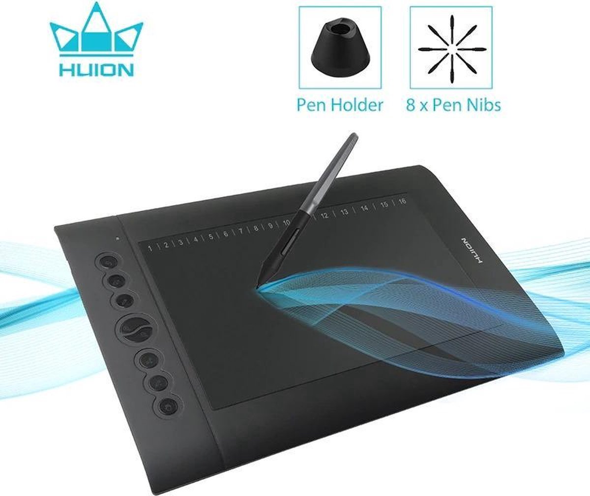 Huion® H610 Pro V2 Tekentablet - 8192 niveaus - Drawing tablet - Tilt control - Grafische tablet - 266PPS + 5080LPI - Rechts- en linkshandig