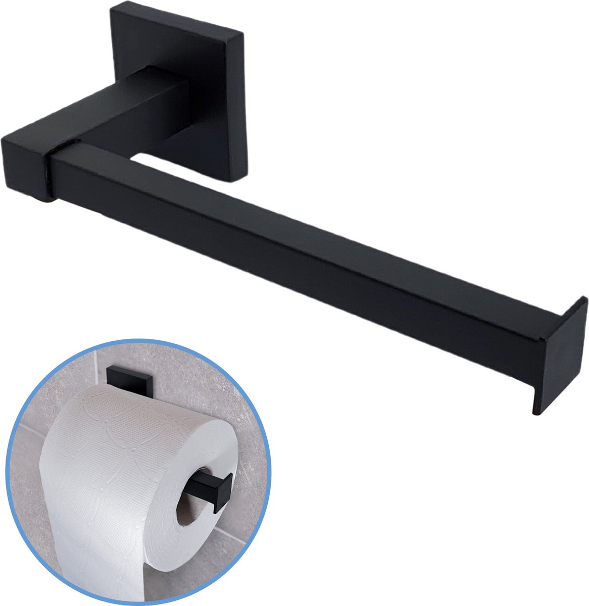 Sanics Seal Toiletrolhouder Zwart Inclusief Montage set - WC Rolhouder RVS - WC Papier Houder - Closetrolhouder
