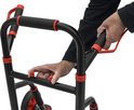 Zwarte steekwagen met rode accenten, zwarte handvatten en rode bevestigingsringen.