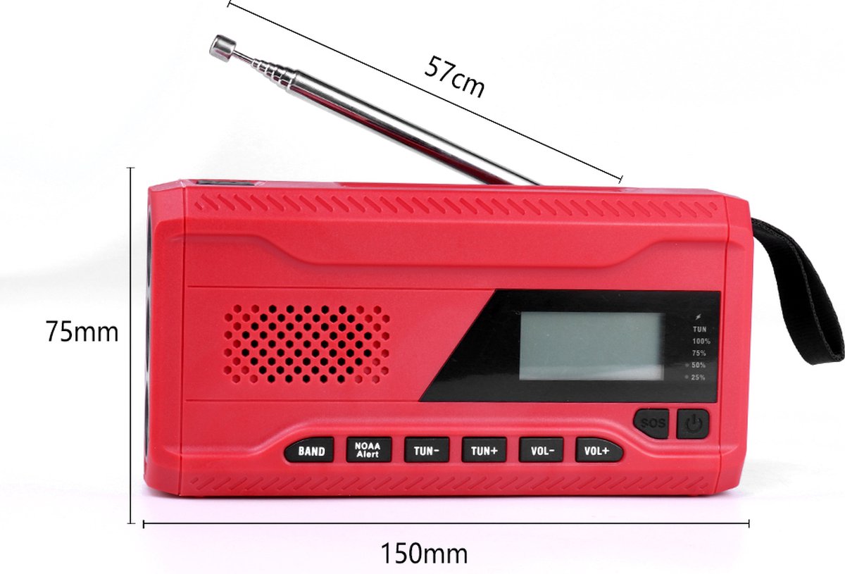 AM/FM/NOAA noodweerradio, zwengel op zonne-energie, telefoonoplader, 4