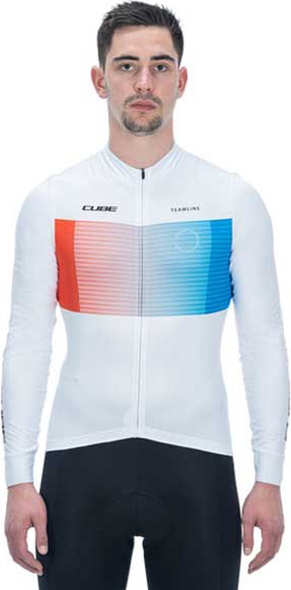 CUBE Teamline Jersey Met Korte Mouwen Heren - White / Blue / Red - L