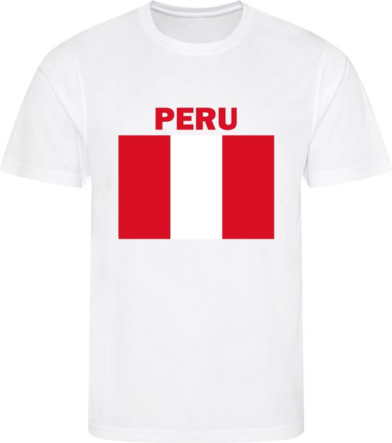 Peru - T-shirt Wit - Voetbalshirt - Maat: 134/140 (M) - 9 - 10 jaar - Landen shirts