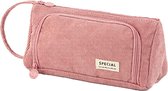 Large Pencil Case 3 Compartments Large Capacity Pencil Pouch - Storage School Supplies Office Items, High School Students Girls Boys Teens Pencil Pouch Gift, Pink
