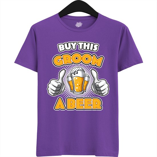 Buy This Groom A Beer | Vrijgezellenfeest Cadeau Man - Groom To Be Bachelor Party - Grappig Bruiloft En Bruidegom Bier shirt Amazon - Trefwoorden - T-Shirt - Unisex - Dark Purple - Maat S