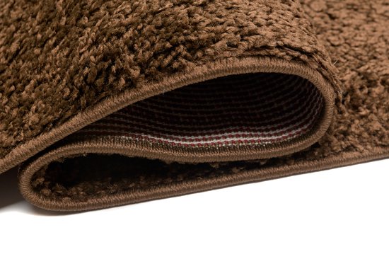 Tapiso Delhi Tapis de Couloir Marron à Poils Hauts Moelleux sur Mesure - 80x250