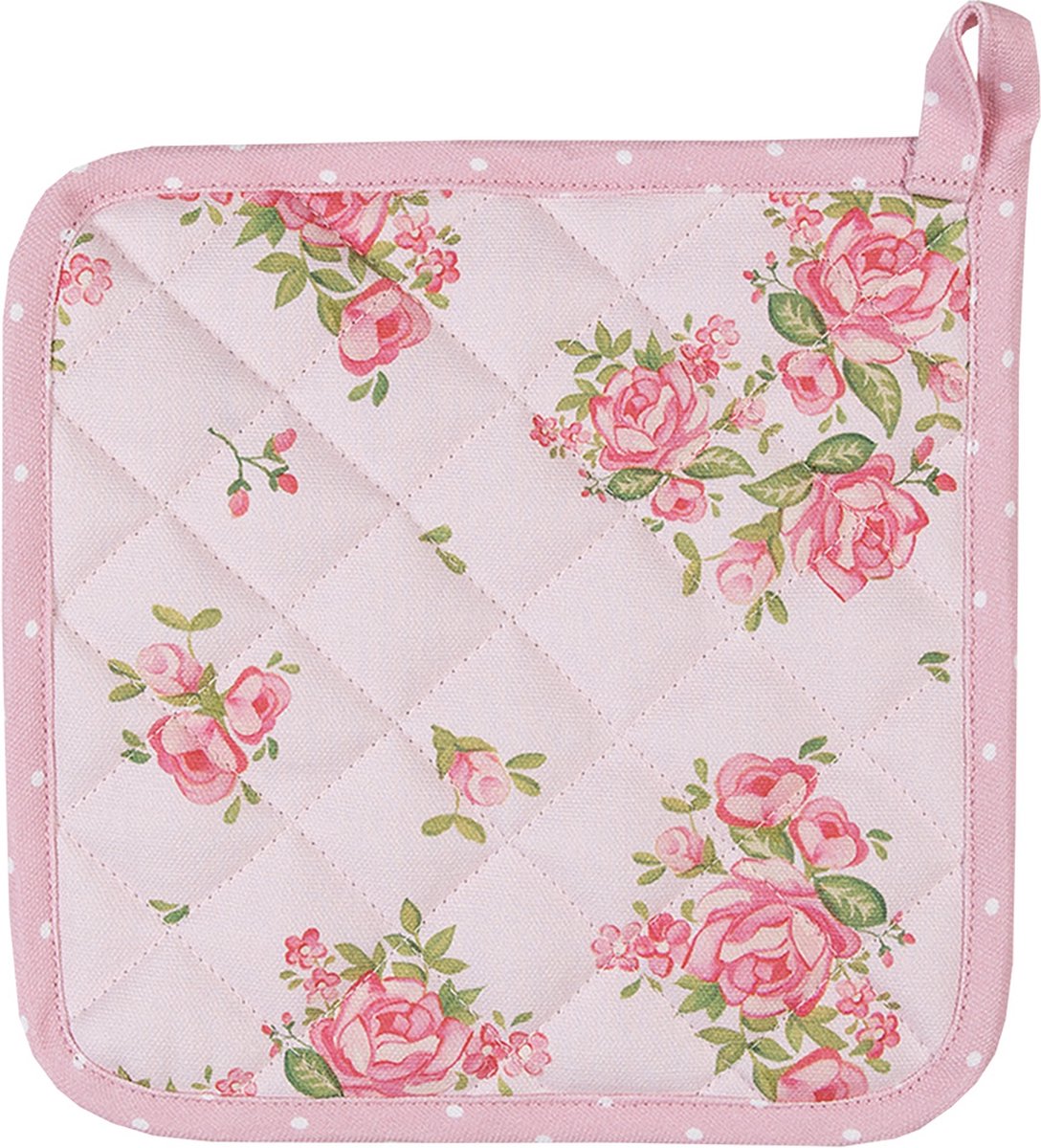 Clayre & Eef Kind Pannenlap 16x16 cm Roze Katoen Vierkant Rozen