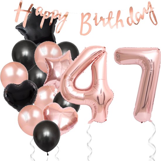 Snoes Ballonnen 47 Jaar Feestpakket – Versiering – Verjaardag Set Liva Rose Cijferballon 47 Jaar - Heliumballon