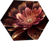 Dibond Hexagon - Roze Bloem met Rosé Gouden Details - 80x69.6 cm Foto op Hexagon (Met Ophangsysteem)