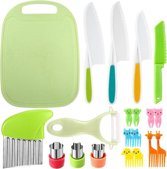 Clord Kinder Mes, 5-delige Kinder Keukenmes Set, Voor Het Snijden En Koken Van Fruit Of Groenten Voor Peuters Inclusief Geribbeld Mes Plastic Peuter Mes