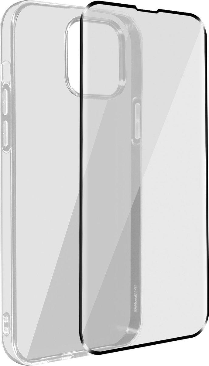 Hoes geschikt voor iPhone 13 Pro Max Siliconen + Gehard Glas 9H Zwart