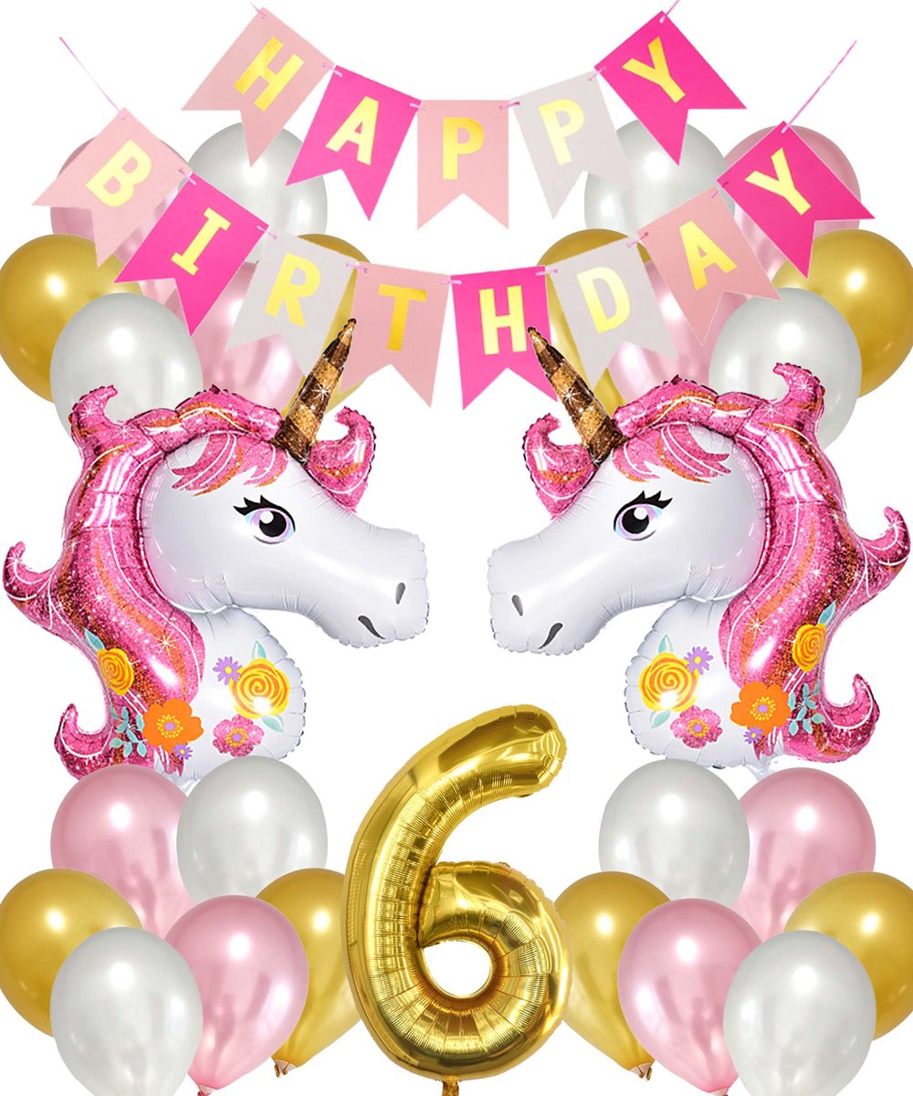 Set de 6 décorations de fête d'anniversaire ballons Unicorn / Eenhoorn (8  ans)