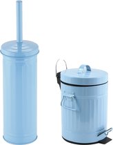 MSV Toiletborstel in houder/pedaalemmer set Industrial - metaal - lichtblauw