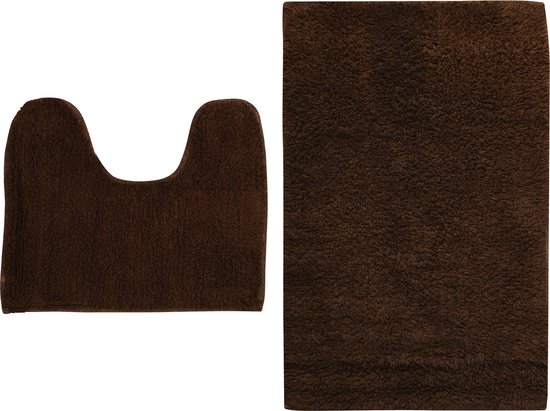 MSV Badkamerkleedje/badmatten set - voor op de vloer - kastanje bruin - 45 x 70 cm/45 x 35 cm