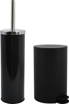 MSV Toiletborstel in houder/pedaalemmer set Moods - kunststof/metaal - zwart