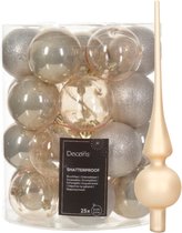 Kerstversiering set - 26-dlg - champagne - kunststof kerstballen en glazen piek