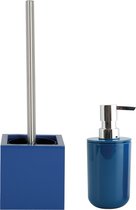 MSV Toiletborstel in houder 37 cm/zeeppompje 260 ml set Moods - mdf hout/kunststof - blauw