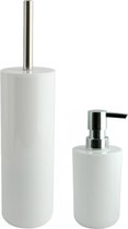 MSV Toiletborstel in houder 38 cm/zeeppompje 260 ml set Moods - kunststof - ivoor wit