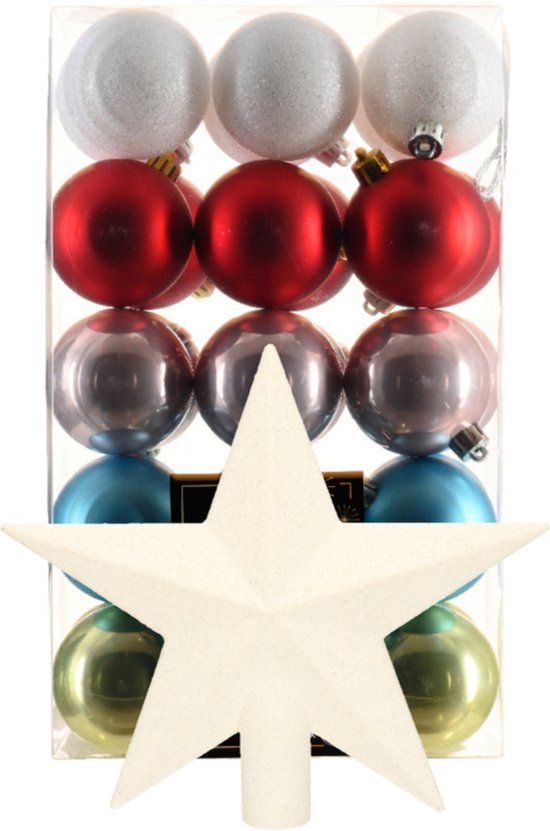 30 stuks mini kerstballen met hanger, 3 cm kleine kerstballen rode en gouden kerstballen mini kerstboom tafelblad kerstboomversieringen set