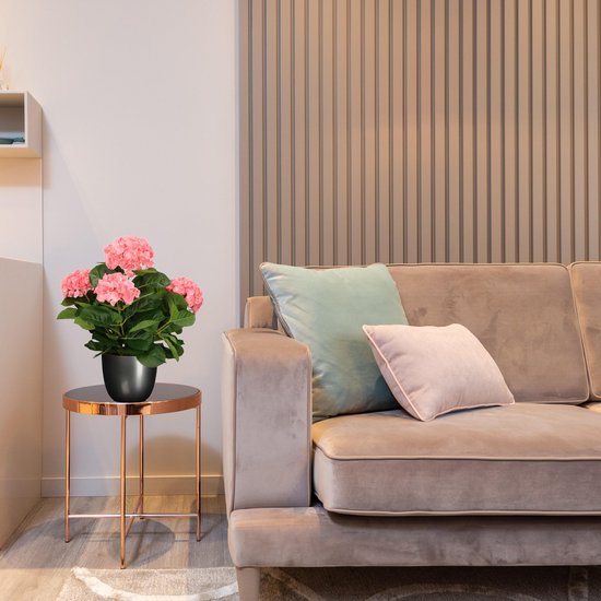 Hortensia plante artificielle/fleurs artificielles 45 cm - rose - en pot gris titane brillant - Plante d'intérieur artificielle