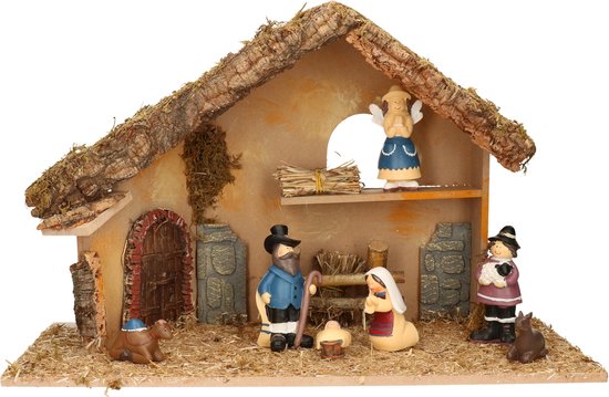 Complete kinder kerststal met 7x st kerststal beeldjes- 50 x 23 x 31 cm