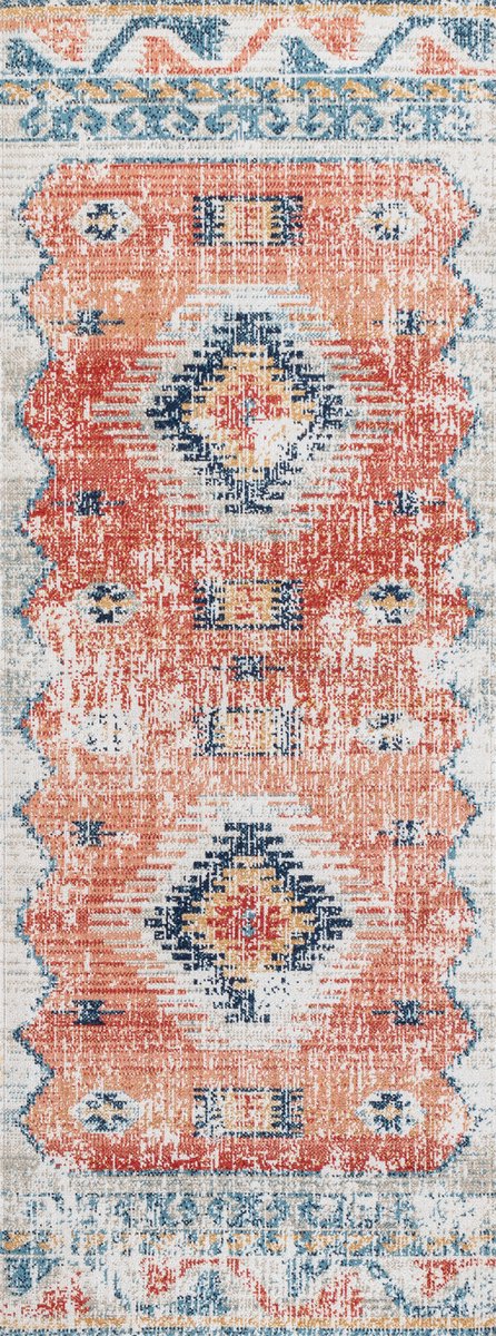 SURYA - NAWEL - Stijlvol boho tapijt - Rood/blauw - Geschikt voor buiten