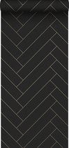 ESTAhome behangpapier visgraat-motief zwart en goud - 139310 - 0,53 x 10,05 m
