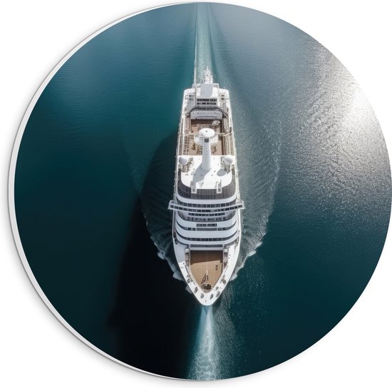 PVC Schuimplaat Muurcirkel - Bovenaanzicht van Cruiseschip op het Water - 20x20 cm Foto op Muurcirkel (met ophangsysteem)