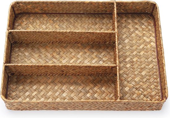 Natuurlijke Zeegras Opbergmand Doos Geweven Rechthoekige Plank Mand Bins Desktop Organizer met Deksels(S