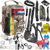 What's Goods® NL Survival Kit - Noodpakket incl. survival mes, vuurstarter, dynamo zaklamp, nooddeken & meer - Multicam
