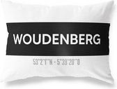 Tuinkussen WOUDENBERG - UTRECHT met coördinaten - Buitenkussen - Bootkussen - Weerbestendig - Jouw Plaats - Studio216 - Modern - Zwart-Wit - 50x30cm
