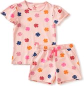 Little Label Pyjama Meisjes Maat 110-116/6Y - roze, oker, blauw - Klavertjes - Shortama - Zachte BIO Katoen