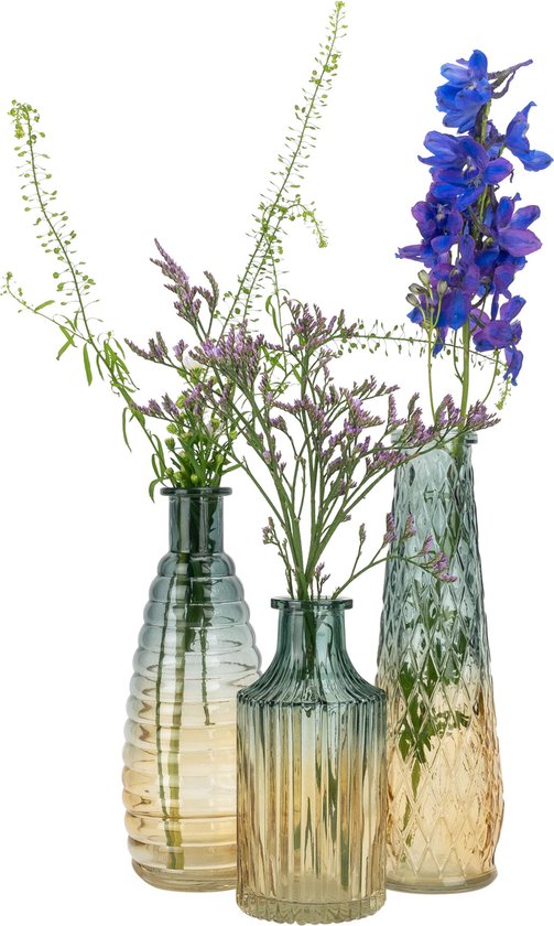 QUVIO Vase en Verres / Vase / Vase en verre / Vases - 6 x 19,5 cm (dxh) - Jaune / Blauw