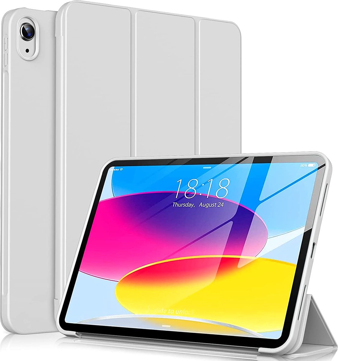 Casemania Hoes Geschikt voor Apple iPad 2022 (10.9 inch 10e Generatie - 10th Gen) Grijs - Tri Fold Tablet Case - Smart Cover
