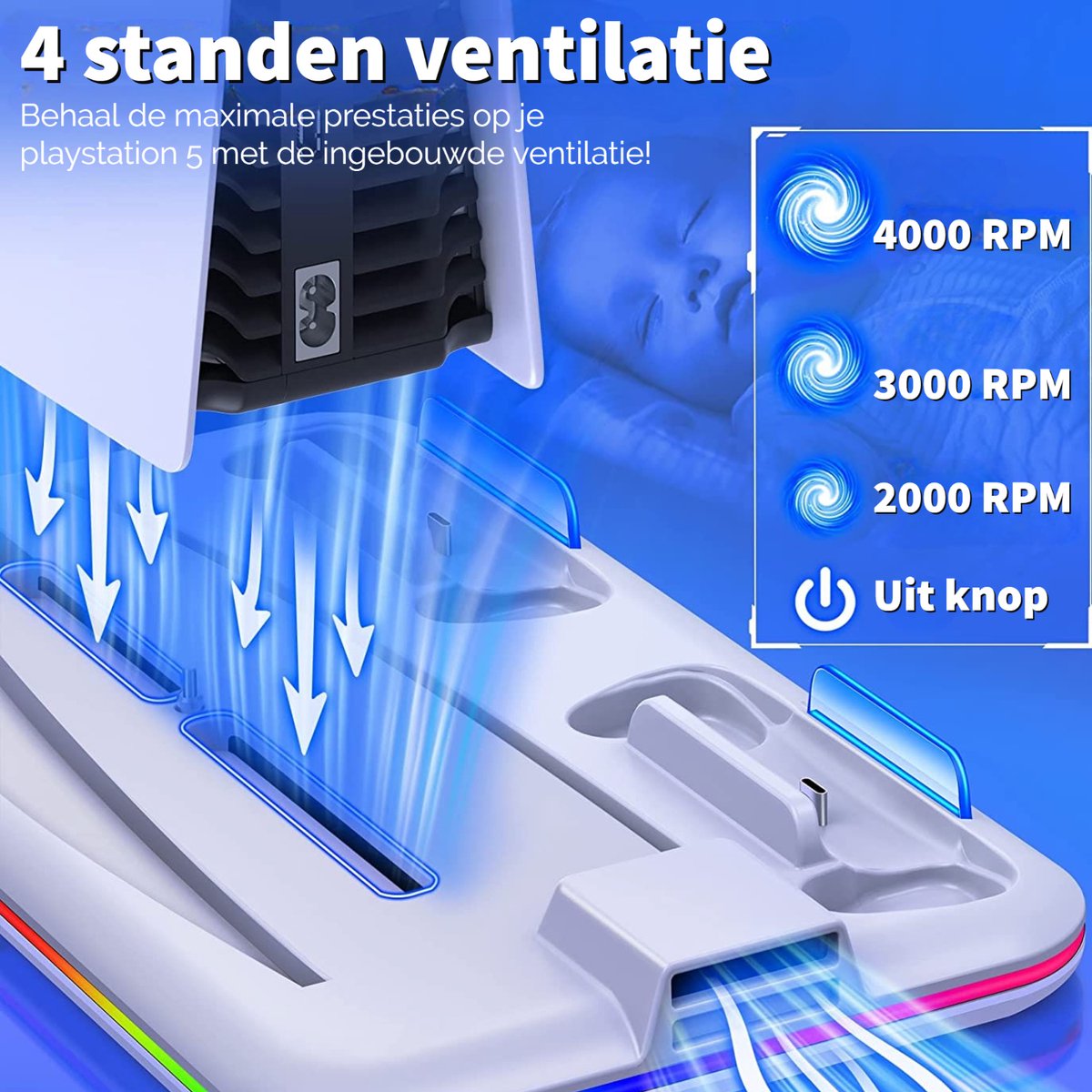 Phreeze Docking Station met Charging Station en Ventilatie - Geschikt voor DualSense Controllers en Sony Playstation 5 - Controller Laadstation – foto 7