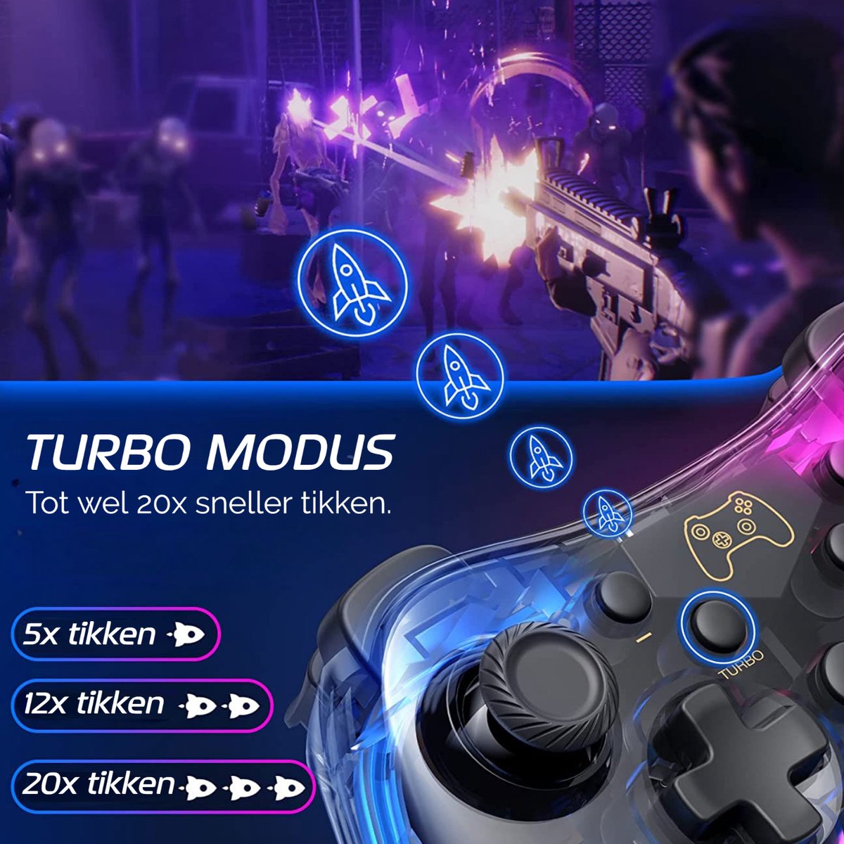 RGB Controller Draadloos - Geschikt voor Nintendo Switch - Controllers - Pro Versie - Turbo en Macro Knoppen - Transparant – foto 2