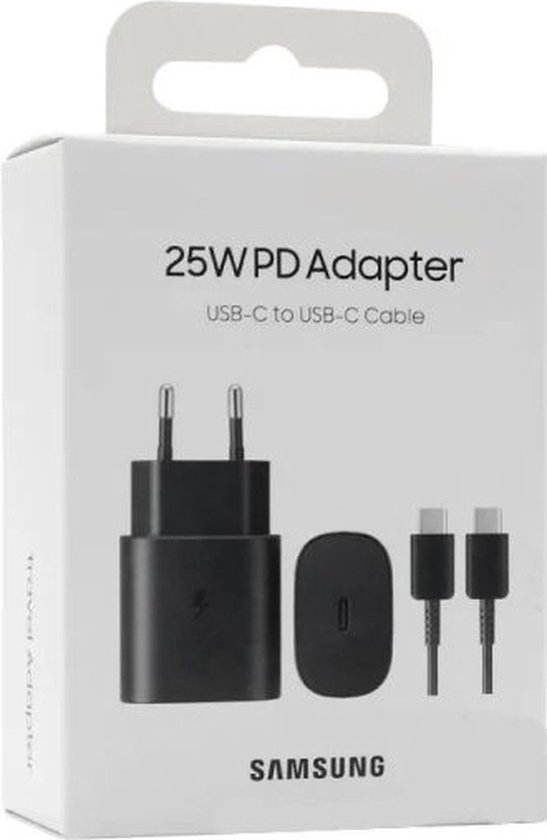 Foto: Originele samsung 25w power adapter inclusief 1m usb c kabel fast charge zwart geschikt voor smartphones en tablets