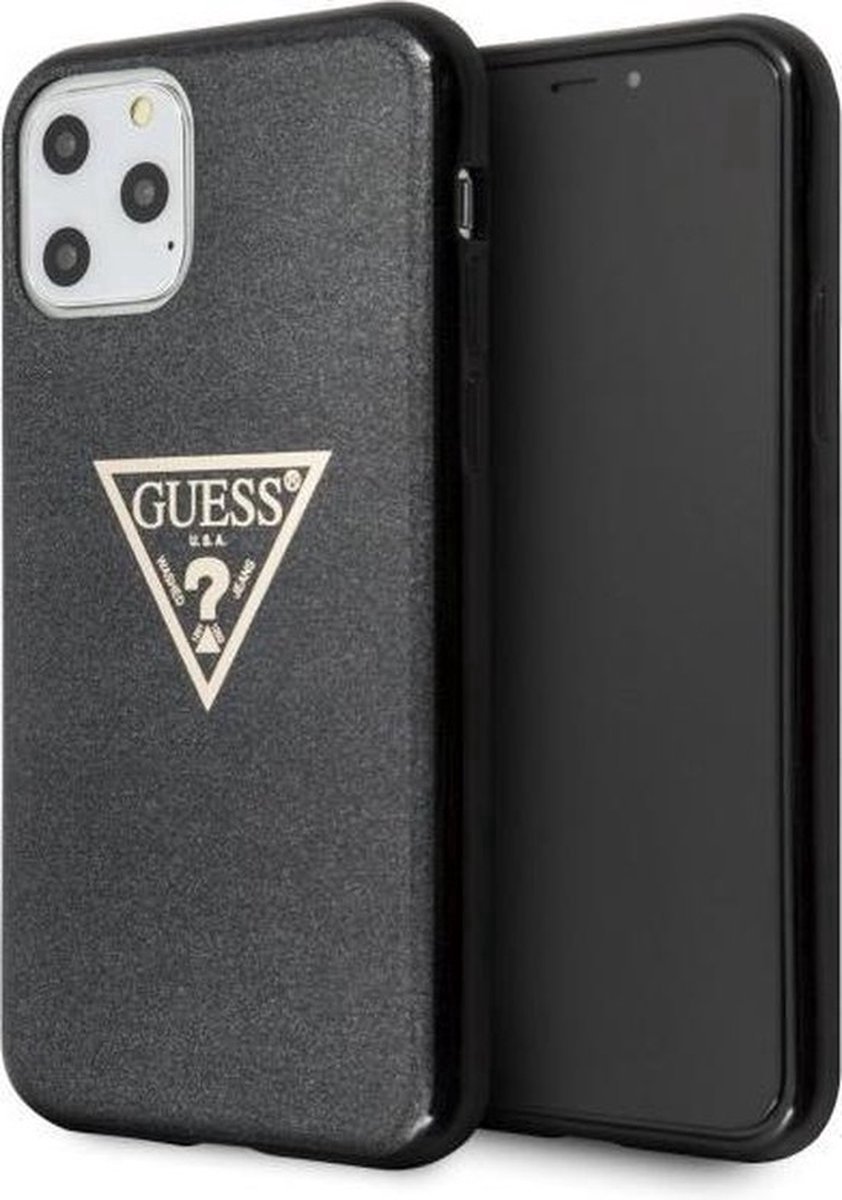 GUESS Solid Glitter Backcase Hoesje iPhone 11 Pro - Zwart