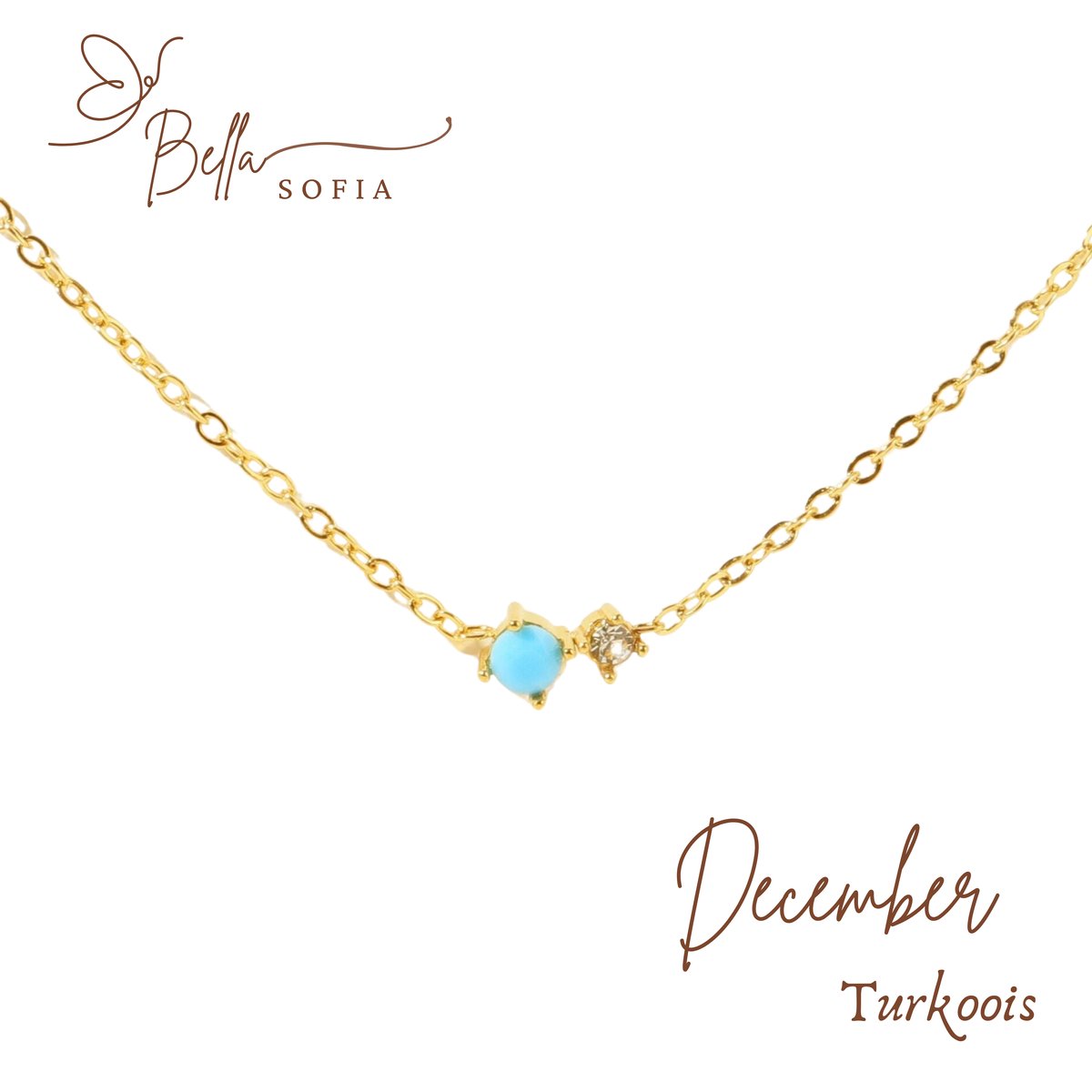 Bella Sofia® Geboortesteen Ketting December - Uniek Goudkleurig Dames Sieraad - Valentijnscadeau - Valentijnsdag - Valentijn cadeau voor haar
