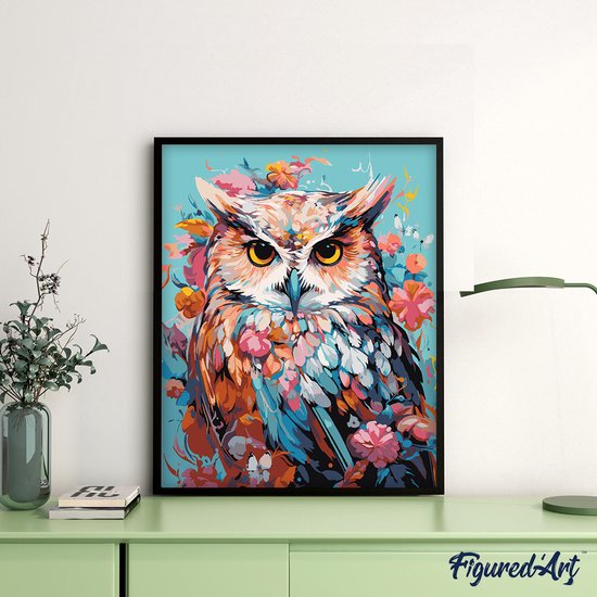 Figured'Art Schilderen op Nummer Volwassenen canvas Kleurrijke Abstracte Uil- Handwerk acrylverf Kit DIY Compleet - 40x50cm met DIY houten lijst Figured'Art Schilderen op Nummer Volwassenen canvas Kleurrijke Abstracte Uil- Handwerk acrylverf Kit DIY Compleet - 40x50cm met DIY houten lijst